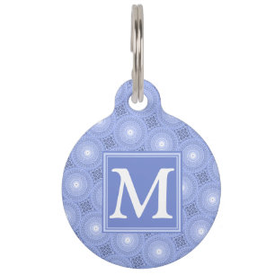 Placa Para Mascotas Patrón de círculos azules de monograma