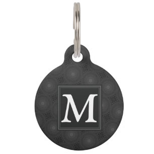 Placa Para Mascotas Patrón de círculos de carbón monograma