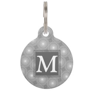 Placa Para Mascotas Patrón de círculos grises de monograma