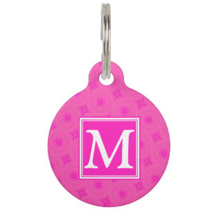 Placa Para Mascotas Patrón de círculos rosados calientes de monograma