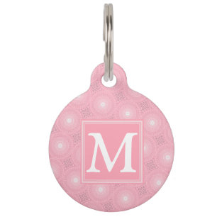 Placa Para Mascotas Patrón de círculos rosados monograma