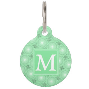 Placa Para Mascotas Patrón de círculos verdes de primavera monograma