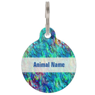 Placa Para Mascotas Patrón de concha de Paua de Nueva Zelanda 1