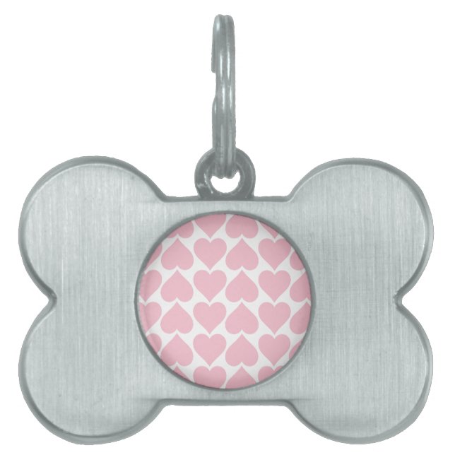 Placa Para Mascotas Patrón de corazón rosado, romántico, amor (Frente)