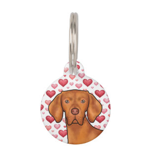 Placa Para Mascotas Patrón de Corazones Rojos de Vizsla Húngaro Amor p