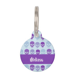 Placa Para Mascotas Patrón de cráneo morado y azul