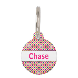Placa Para Mascotas Patrón de cuatrefolios multicolor de oro rosado
