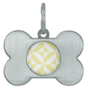 Placa Para Mascotas Patrón de cubo de deco geométrico amarillo pálido