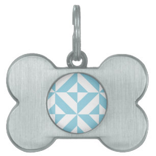 Placa Para Mascotas Patrón de cubo de deco geométrico azul cielo