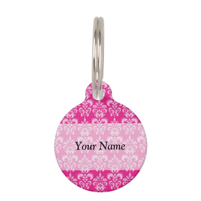 Placa Para Mascotas Patrón de damasco rosa caliente (Anverso)