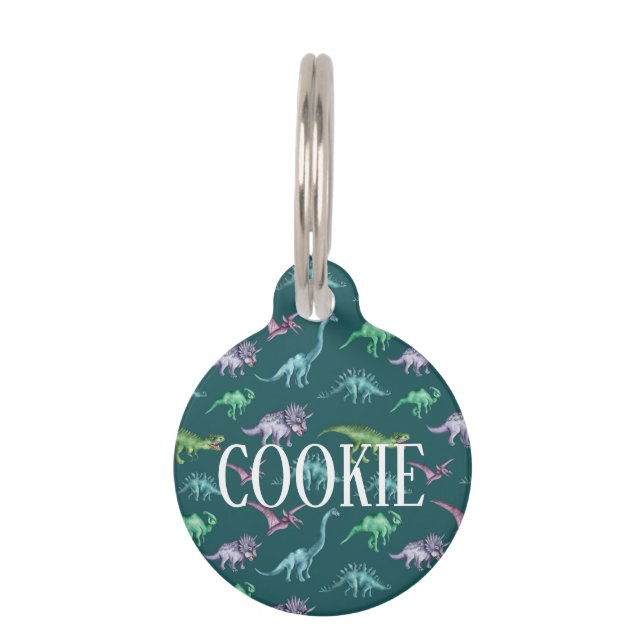 Placa Para Mascotas patrón de dinosaurio (Anverso)