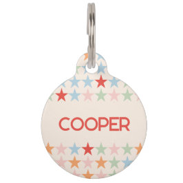 Placa Para Mascotas Patrón de estrella pastel con nombre de perro