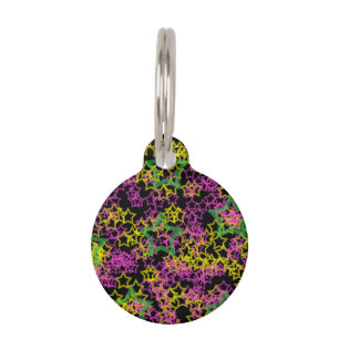 Placa Para Mascotas Patrón de estrellas de color verde y amarillo ne