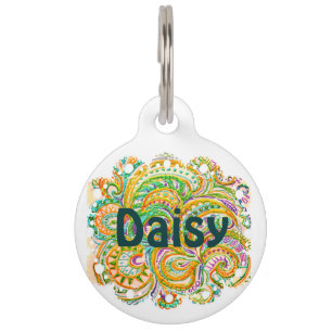 Placa Para Mascotas Patrón de fantasía de arte folclórico