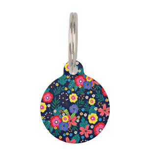 Placa Para Mascotas Patrón De Flores Y Hojas Decorativas-48675