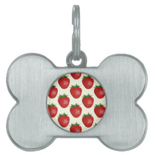 Placa Para Mascotas Patrón de Fresa, Fresas Rojas, Fruta, Hoja