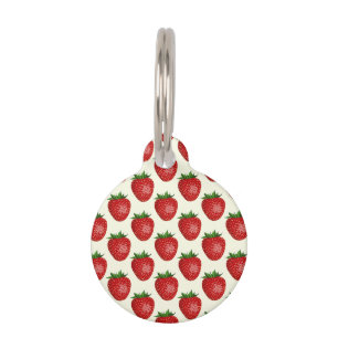 Placa Para Mascotas Patrón de fresa, fresas rojas, frutas, hojas