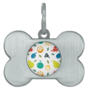 Placa Para Mascotas Patrón de frutas, Ciruela, Naranja, Limón, Pera, M
