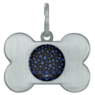 Placa Para Mascotas Patrón de garras de perro de purpurina azul, Monog