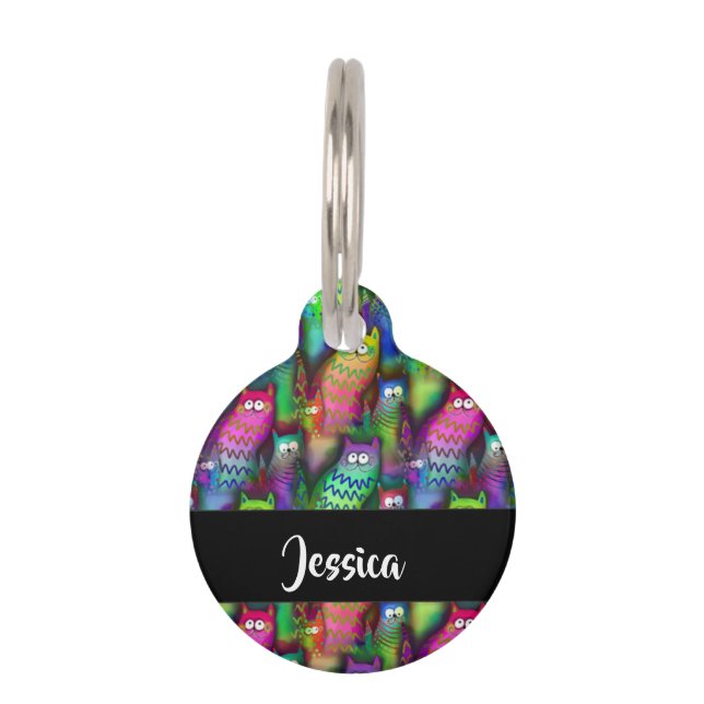 Placa Para Mascotas Patrón de gatos gradientes coloridos (Anverso)