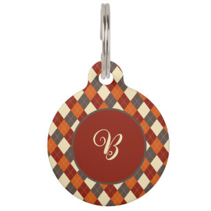 Placa Para Mascotas Patrón de Gingham otoño/otoño