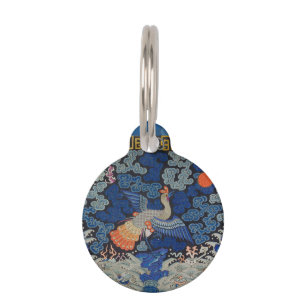 Placa Para Mascotas Patrón de grulla china vintage: azul imperial