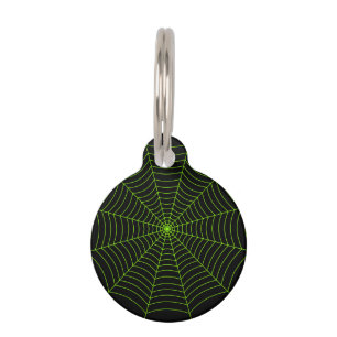 Placa Para Mascotas Patrón de Halloween en la telaraña verde neonesa n