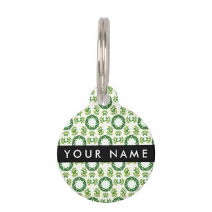 Placa Para Mascotas Patrón de Hoja, Hojas Verdes, Tu Nombre