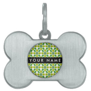 Placa Para Mascotas Patrón de Hoja, Hojas Verdes, Tu Nombre