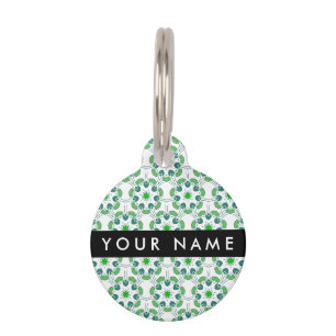Placa Para Mascotas Patrón de Hoja, Hojas Verdes, Tu Nombre