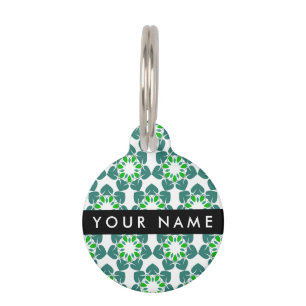 Placa Para Mascotas Patrón de Hoja, Hojas Verdes, Tu Nombre