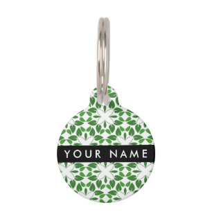 Placa Para Mascotas Patrón de Hoja, Hojas Verdes, Tu Nombre