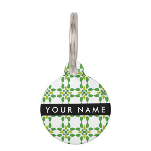 Placa Para Mascotas Patrón de Hoja, Hojas Verdes, Tu Nombre