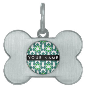 Placa Para Mascotas Patrón de Hoja, Hojas Verdes, Tu Nombre