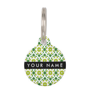 Placa Para Mascotas Patrón de Hoja, Hojas Verdes, Tu Nombre