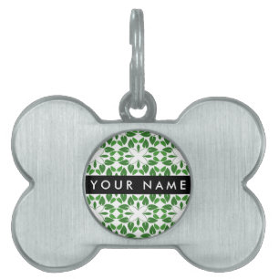 Placa Para Mascotas Patrón de Hoja, Hojas Verdes, Tu Nombre