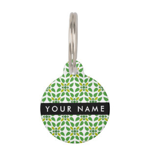 Placa Para Mascotas Patrón de Hoja, Hojas Verdes, Tu Nombre