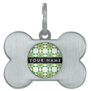 Placa Para Mascotas Patrón de Hoja, Hojas Verdes, Tu Nombre