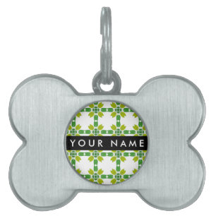 Placa Para Mascotas Patrón de Hoja, Hojas Verdes, Tu Nombre