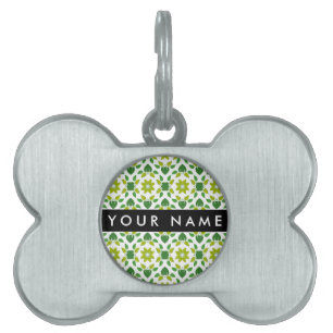 Placa Para Mascotas Patrón de Hoja, Hojas Verdes, Tu Nombre
