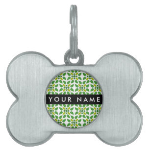 Placa Para Mascotas Patrón de Hoja, Hojas Verdes, Tu Nombre