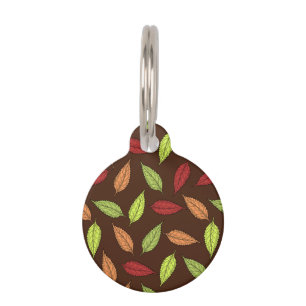 Placa Para Mascotas Patrón De Hojas, Hojas Coloridas, Hojas De Otoño