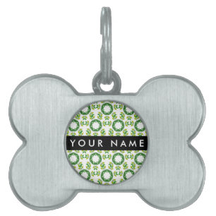 Placa Para Mascotas Patrón de hojas, hojas verdes, su nombre