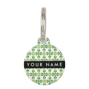Placa Para Mascotas Patrón de hojas, hojas verdes, tu nombre