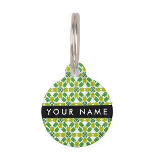Placa Para Mascotas Patrón de hojas, hojas verdes, tu nombre
