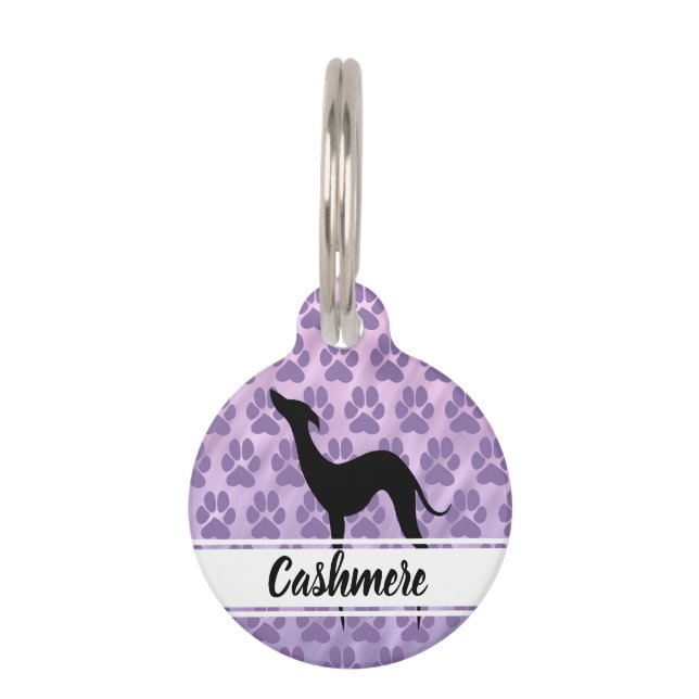 Placa Para Mascotas Patrón de huellas de hojas de silueta gris negro N (Anverso)