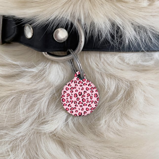 Placa Para Mascotas Patrón de impresión de leopardo rosa con informaci (Subido por el creador)