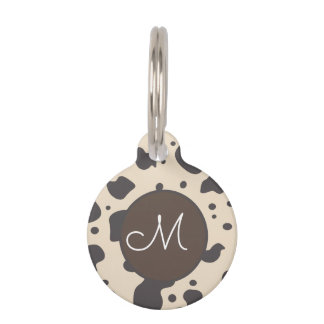 Placa Para Mascotas Patrón de Impresión de Vaca Beige Pata