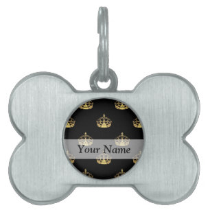 Placa Para Mascotas Patrón de la corona de oro y negro