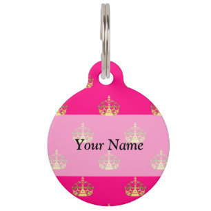 Placa Para Mascotas Patrón de la corona rosa y dorada
